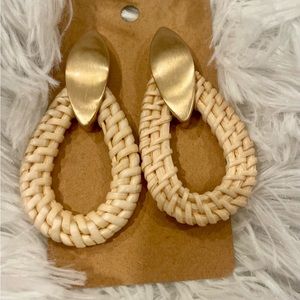 Rattan Wicker Earrings Gold Trim